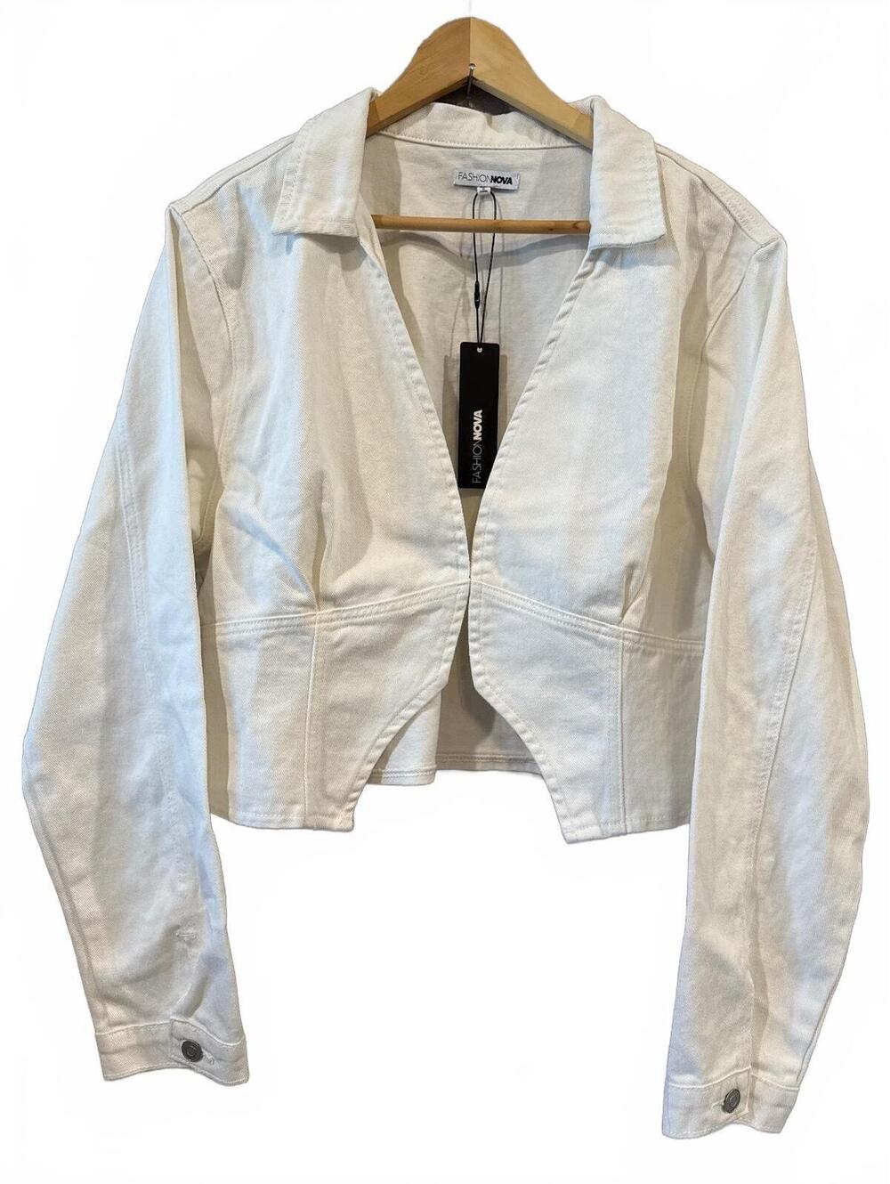 Fashion Nova White Cropped Denim Jacket 2X, NWT